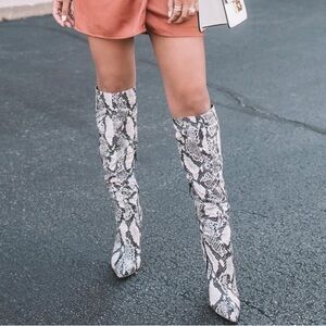 Snakeskin Knee-High Boots